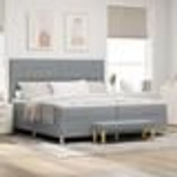 vidaXL Lit Box Spring avec Matelas et Banquette Gris clair 200x200 cm Tissu 3344324