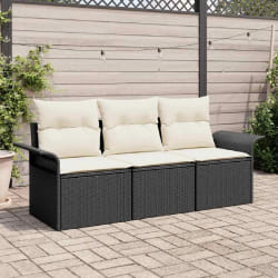 vidaXL Ensemble de canapé de jardin avec coussin 3 pcs Noir Poly rotin