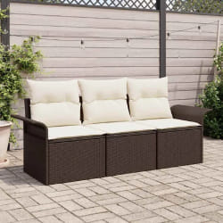 Ensemble de Canapés de Jardin 3 Pièces avec Coussins Marron Rattan Poly