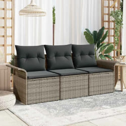 vidaXL Ensemble de canapé de jardin avec coussin 3 pcs Gris Poly rotin