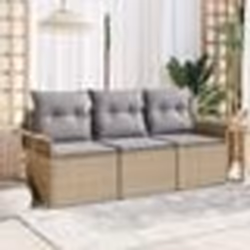 Ensemble de Canapés de Jardin de 3 Pièces avec Coussins Beige en Rattan Poly