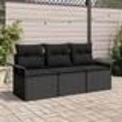 Canapés de Jardin de 3 Pièces avec Coussins Noir Poly Rattan