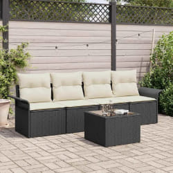 vidaXL Set de canapés de jardin 5 pièces avec coussins en poly rattan noir