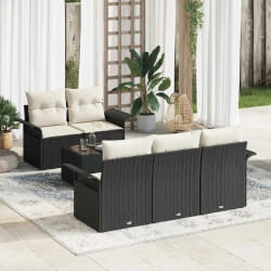 vidaXL Ensemble de canapé de jardin avec coussin 6 pcs Noir et Crème