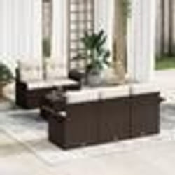 vidaXL Ensemble de Canapé de Jardin 6 Pièces en Rattan Poly avec coussins marron