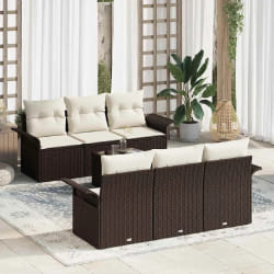 vidaXL Ensemble de canapé de jardin avec coussin 7 pcs Marron et Crème