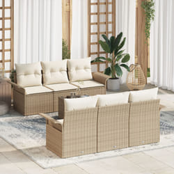vidaXL Canapé de jardin 7 pièces avec coussins en polyrotin beige