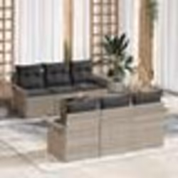 vidaXL Canapé de jardin 7 pièces avec coussins en poly rotin gris clair