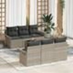 vidaXL Canapé de jardin 7 pièces avec coussins en poly rotin gris clair