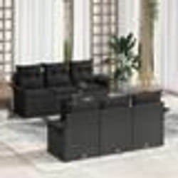 vidaXL Set de canapés de jardin 7 pièces avec coussins en polyrotin noir