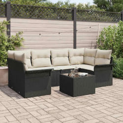 vidaXL Ensemble de canapé de jardin avec coussin 7 pcs Noir et Crème
