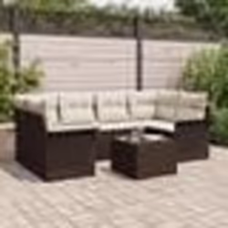 vidaXL Set de canapé de jardin 7 pièces avec des coussins marron en poly rotin