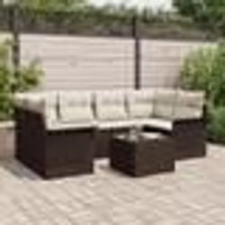 vidaXL Set de canapé de jardin 7 pièces avec des coussins marron en poly rotin