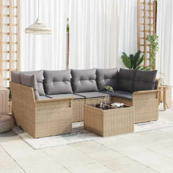 vidaXL Ensemble de jardin 7 pièces avec des coussins beige en rotin poly