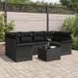 vidaXL Canapé de jardin 7 pièces en rattan noir avec coussins