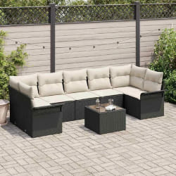 vidaXL Ensemble de Salon de Jardin 8 Pièces avec Coussins Noirs en Rattan Poly
