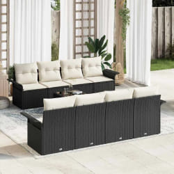 vidaXL Ensemble de canapé de jardin avec coussin 9 pcs Noir et Crème