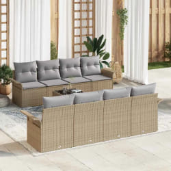 vidaXL Ensemble de canapé de jardin avec coussin 9 pcs Beige et gris