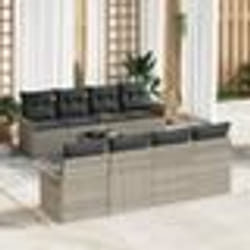vidaXL Ensemble de jardin 9 pièces avec coussins en rotin synthétique gris clair