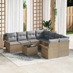 vidaXL Ensemble de canapé de jardin avec coussin 9 pcs Beige et gris