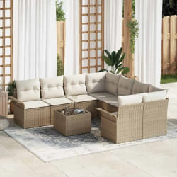vidaXL Canapé de jardin modulable 9 pièces avec coussins beiges en poly rotin