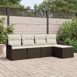 vidaXL Ensemble de canapé de jardin 5 pcs Marron Poly rotin