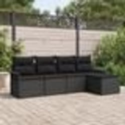 Ensemble de canapé de jardin 5 pièces noir avec coussins en Rotin Poly