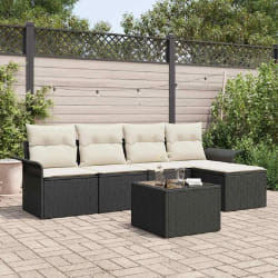 vidaXL Ensemble de canapé de jardin avec coussin 6 pcs Noir Poly rotin