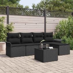 vidaXL Ensemble de canapé de jardin avec coussin 6 pcs Noir Poly rotin