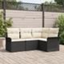 Ensemble de Canapés de Jardin de 4 Pièces avec Coussins en Rattan Poly Noir