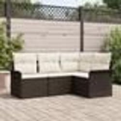 Ensemble de canapé de jardin 4 pièces avec coussins en poly rotin marron