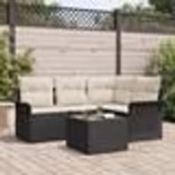 Ensemble de canapé de jardin de 4 pièces avec coussins marron poly rotin