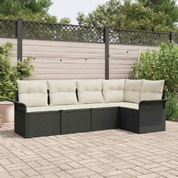 vidaXL Ensemble de canapé de jardin avec coussin 5 pcs Noir Poly rotin