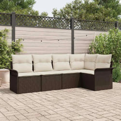 vidaXL Ensemble de canapé de jardin 5 pcs Marron Poly rotin