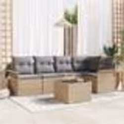 Ensemble de Canapés de Jardin 6 Pièces avec Coussins Rattan Poly Noir