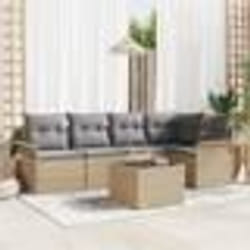 Ensemble de Canapés de Jardin 6 Pièces avec Coussins Rattan Poly Noir