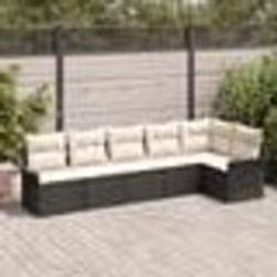 Ensemble de canapé de jardin 6 pièces avec coussins en poly rattan noir