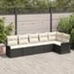 Ensemble de canapé de jardin 6 pièces avec coussins en poly rattan noir