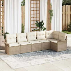 Set de Canapé de Jardin 6 pièces vidaXL avec coussins Beige Poly Rattan