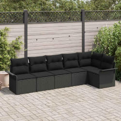 vidaXL Ensemble de canapé de jardin avec coussin 6 pcs Noir Poly rotin