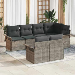 vidaXL Ensemble de canapé de jardin avec coussin 7 pcs Gris Poly rotin