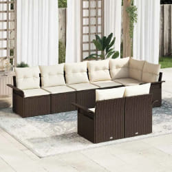 Set de Canapé Jardin 8 pièces avec Coussins en Poly Rattan Marron