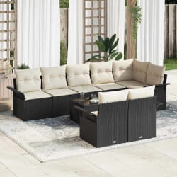 vidaXL Ensemble de canapé de jardin avec coussin 9 pcs Noir Poly rotin