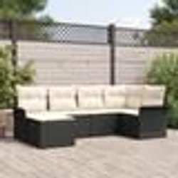 Ensemble de canapé de jardin 6 pièces avec coussins Noir Rotin Poly