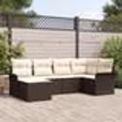 Ensemble de canapé de jardin 6 pièces avec coussins marron en poly rattan