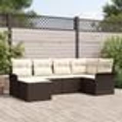 Ensemble de canapé de jardin 6 pièces avec coussins marron en poly rattan