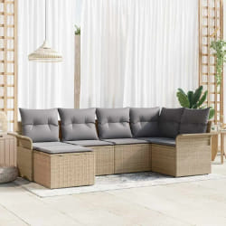 Canapé de jardin 6 pièces avec coussins beige poly rotin