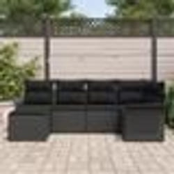 Ensemble de canapé de jardin 6 pièces avec coussins en rotin poly noir