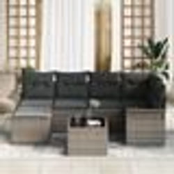 Ensemble de canapé de jardin 6 pièces avec coussins noirs en poly rotin