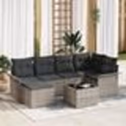 Canapé de jardin 7 pièces avec coussins gris en poly rattan